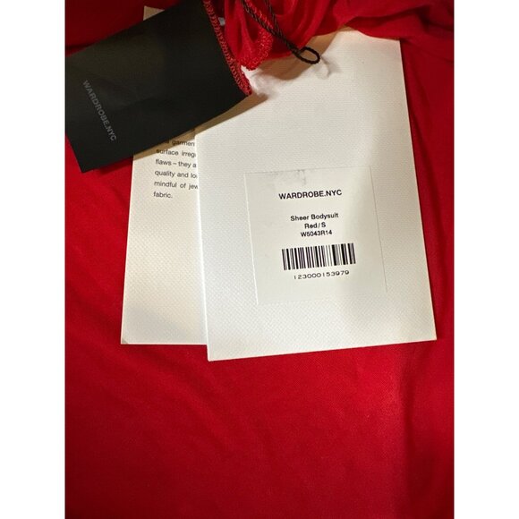 WARDROBE.NYC Sheer Bodysuit in Red Small New Womens Long Sleeve Top - Picture 8 of 16